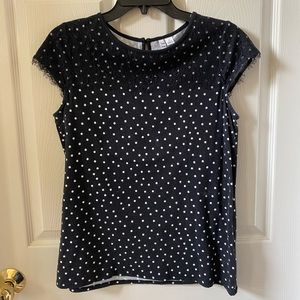 Elle Black shirt with black lace and white polka dots